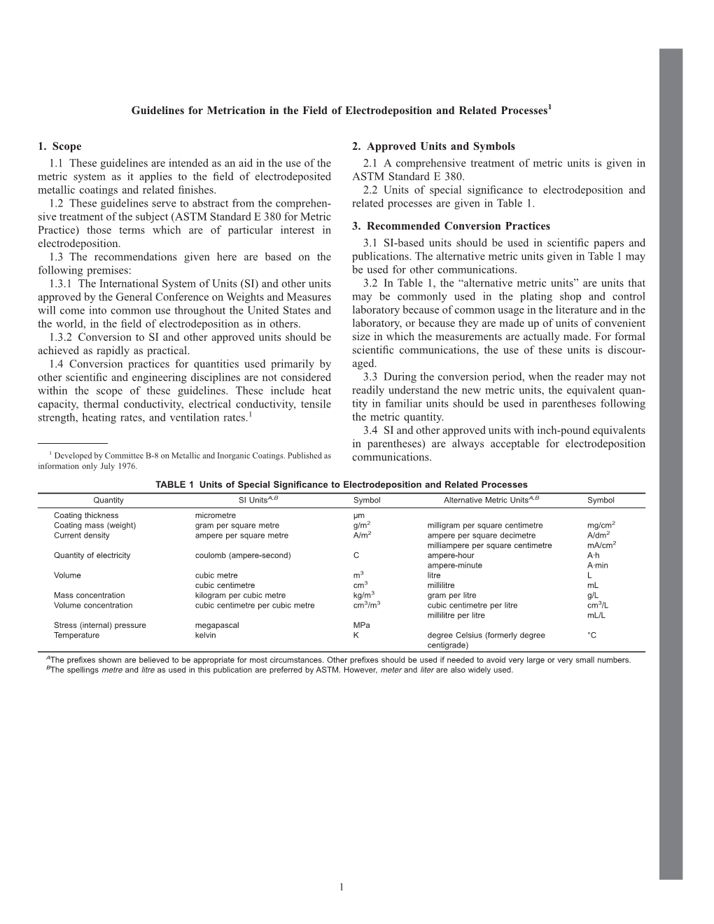 Guidelines for Metrication in the Field of Electrodeposition and Related Processes1