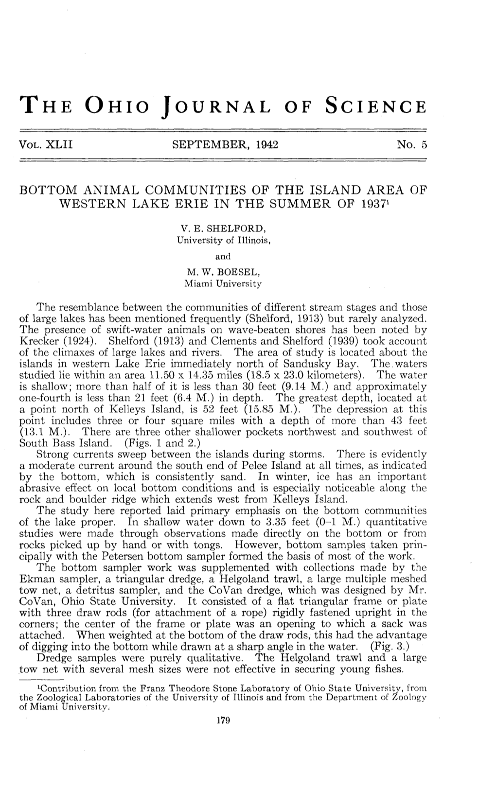 Bottom Animal Communities of the Island Area of Western Lake Erie in the Summer of 19371