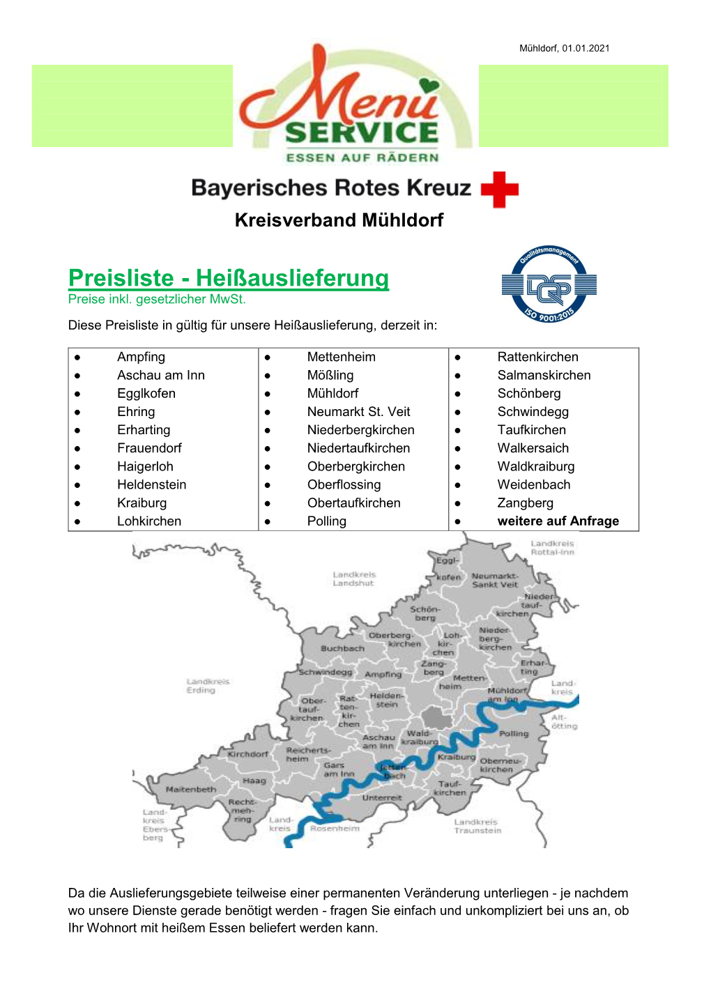 Preisliste – Tägliche Heißauslieferung