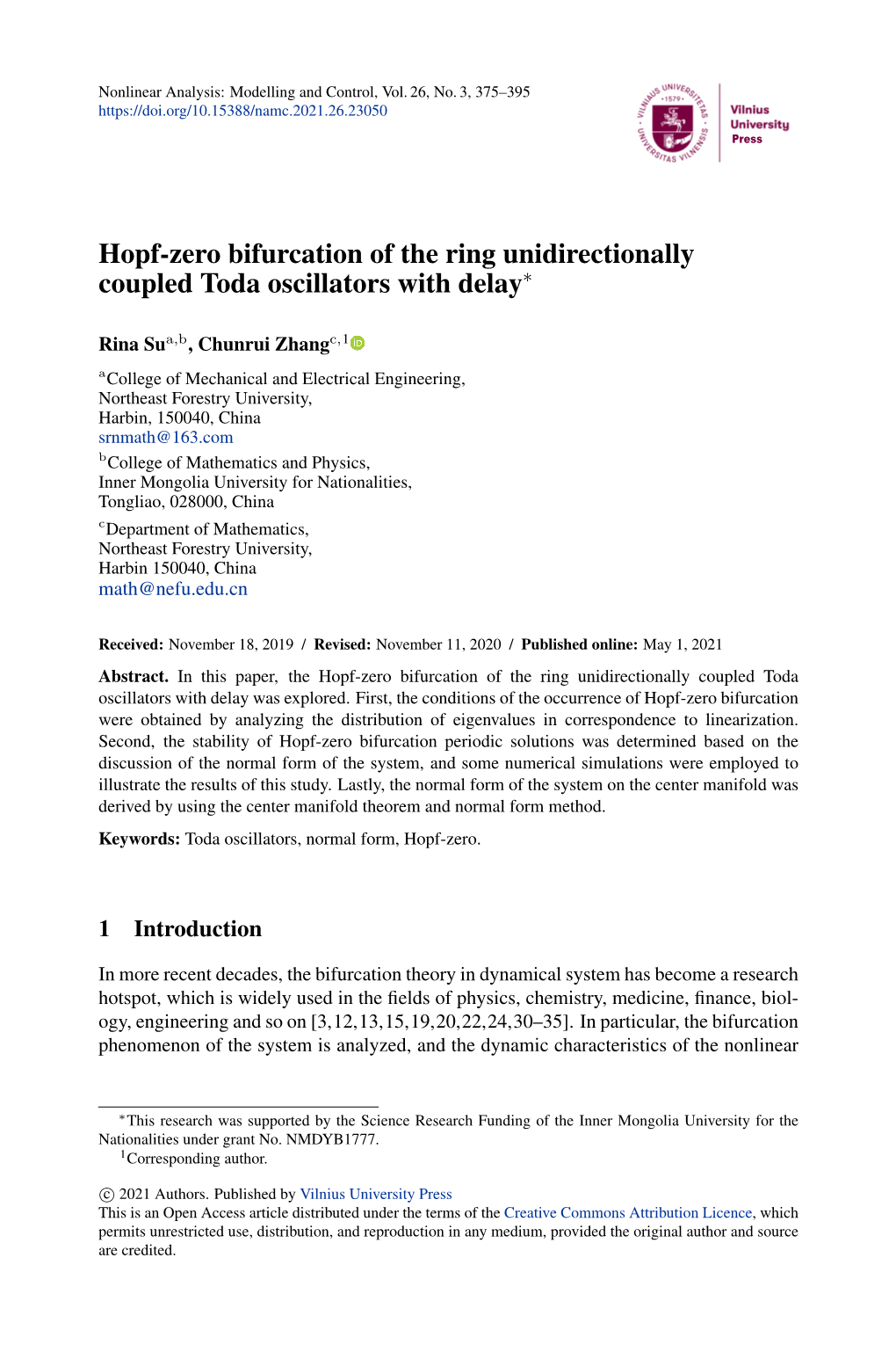 Hopf-Zero Bifurcation of the Ring Unidirectionally Coupled Toda Oscillators with Delay∗