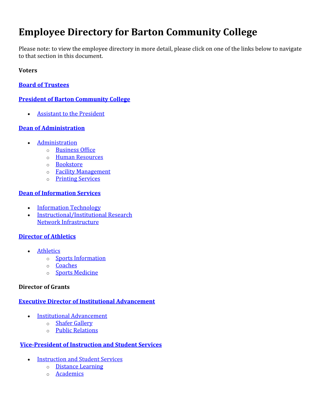 Employee Directory for Barton Community College