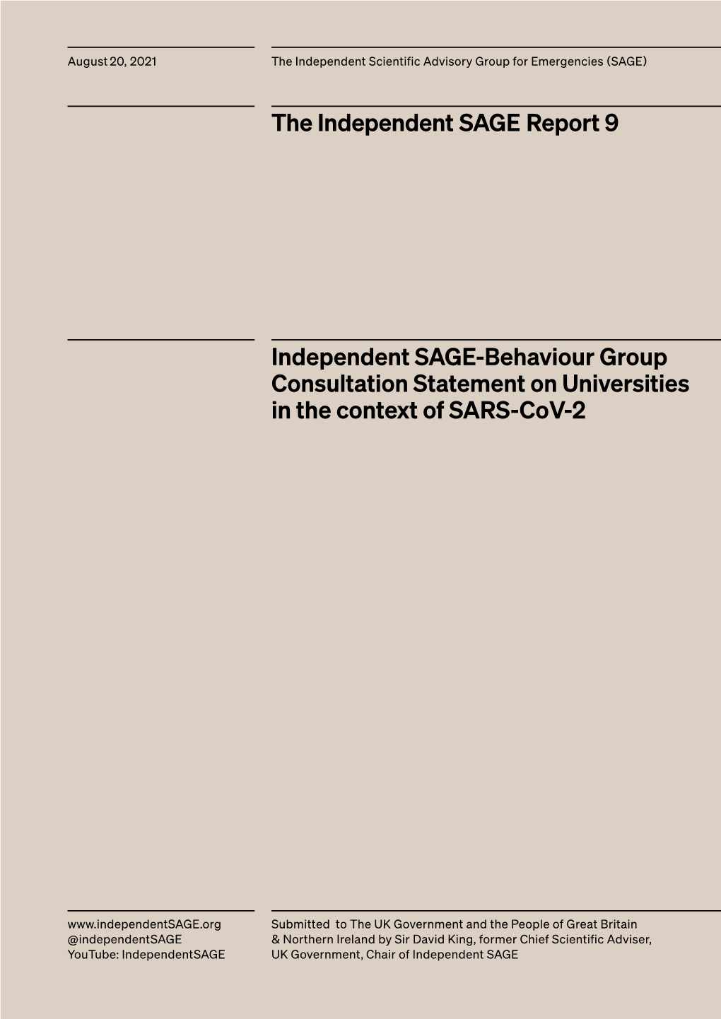 Independent SAGE-Behaviour Group Consultation Statement on Universities in the Context of SARS-Cov-2