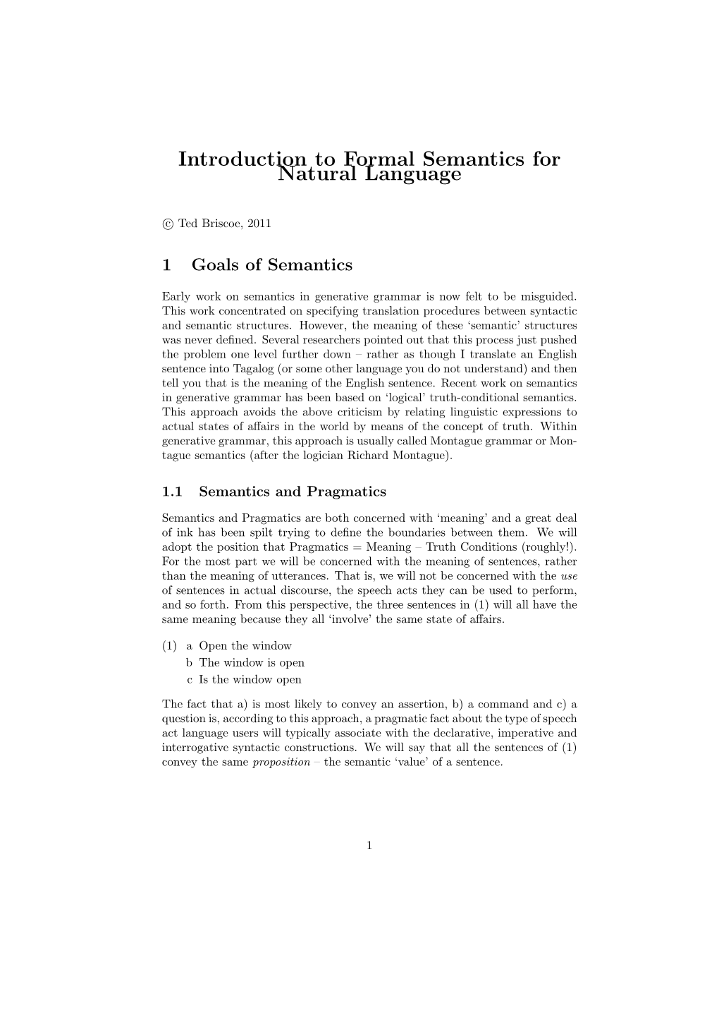 Introduction to Formal Semantics for Natural Language