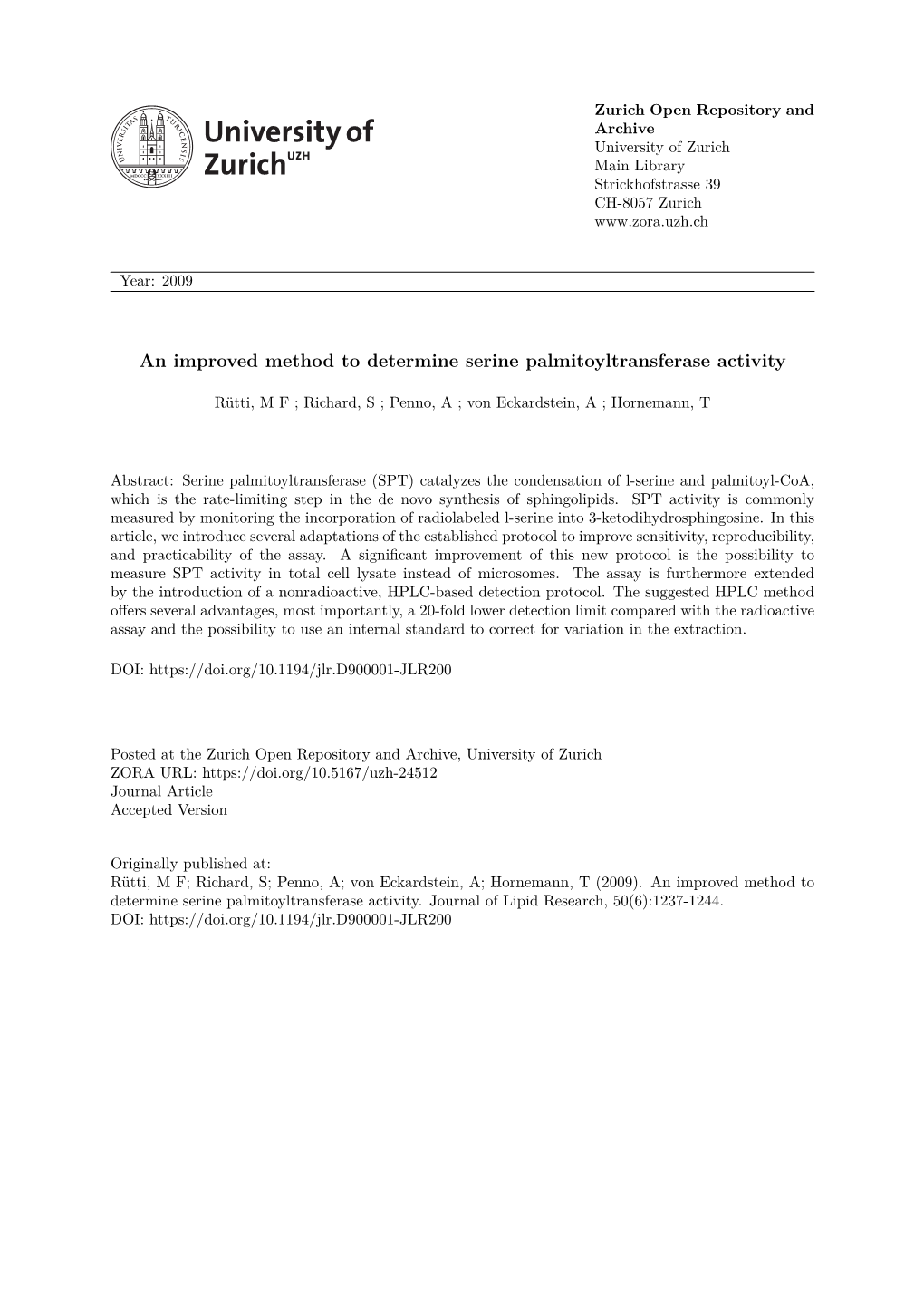 'An Improved Method to Determine Serine Palmitoyltransferase Activity'