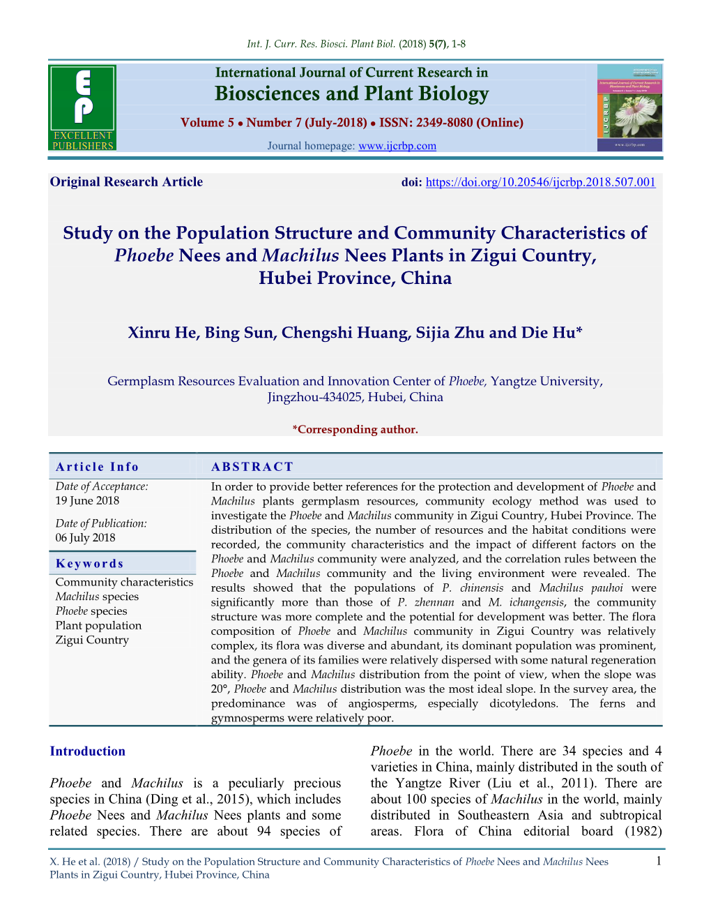 Study on the Population Structure and Community Characteristics of Phoebe Nees and Machilus Nees Plants in Zigui Country, Hubei Province, China