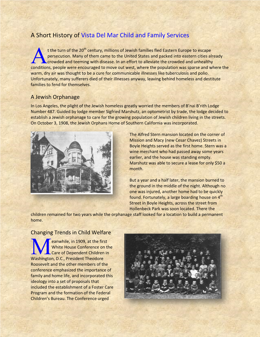 A Short History of Vista Del Mar Child and Family Services