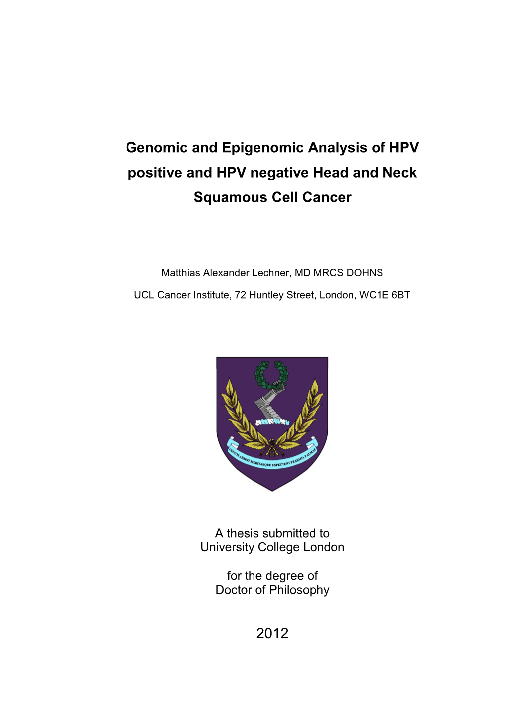 Genomic and Epigenomic Analysis of HPV Positive and HPV Negative Head and Neck Squamous Cell Cancer