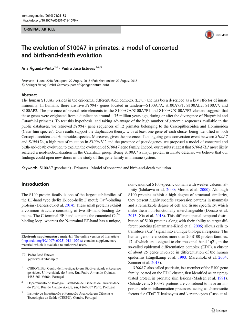 The Evolution of S100A7 in Primates: a Model of Concerted and Birth-And-Death Evolution