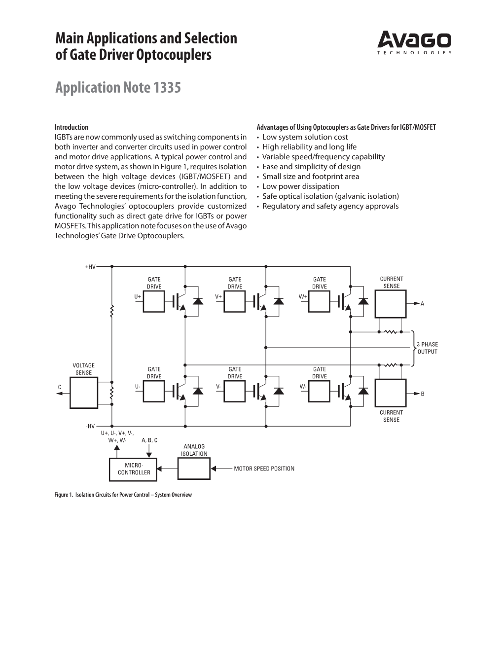 Applications and Selection of Gate Driver Optocouplers Application Note 1335