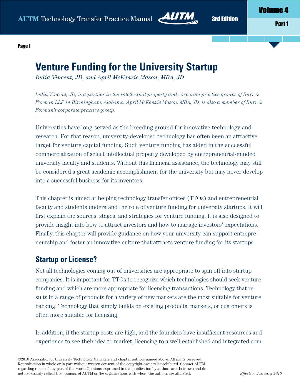Venture Funding for the University Startup India Vincent, JD, and April Mckenzie Mason, MBA, JD