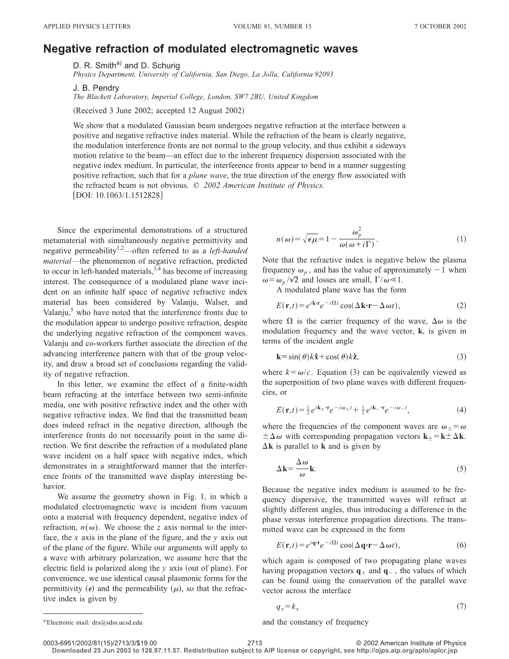 Negative Refraction of Modulated Electromagnetic Waves D