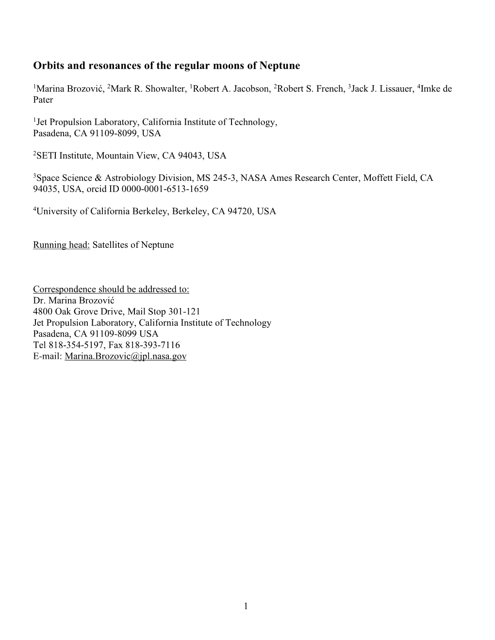 Orbits and Resonances of the Regular Moons of Neptune