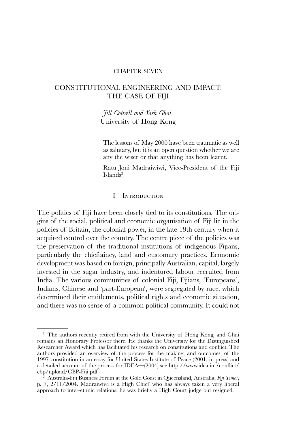 Constitutional Engineering and Impact: the Case of Fiji