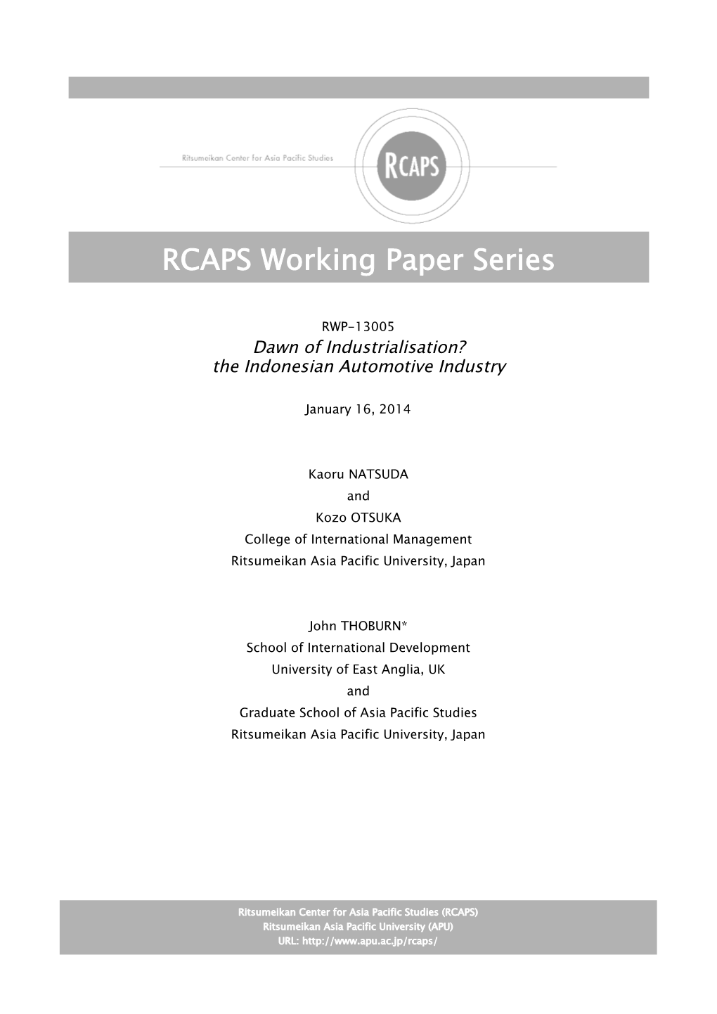 RCAPS Working Paper Series