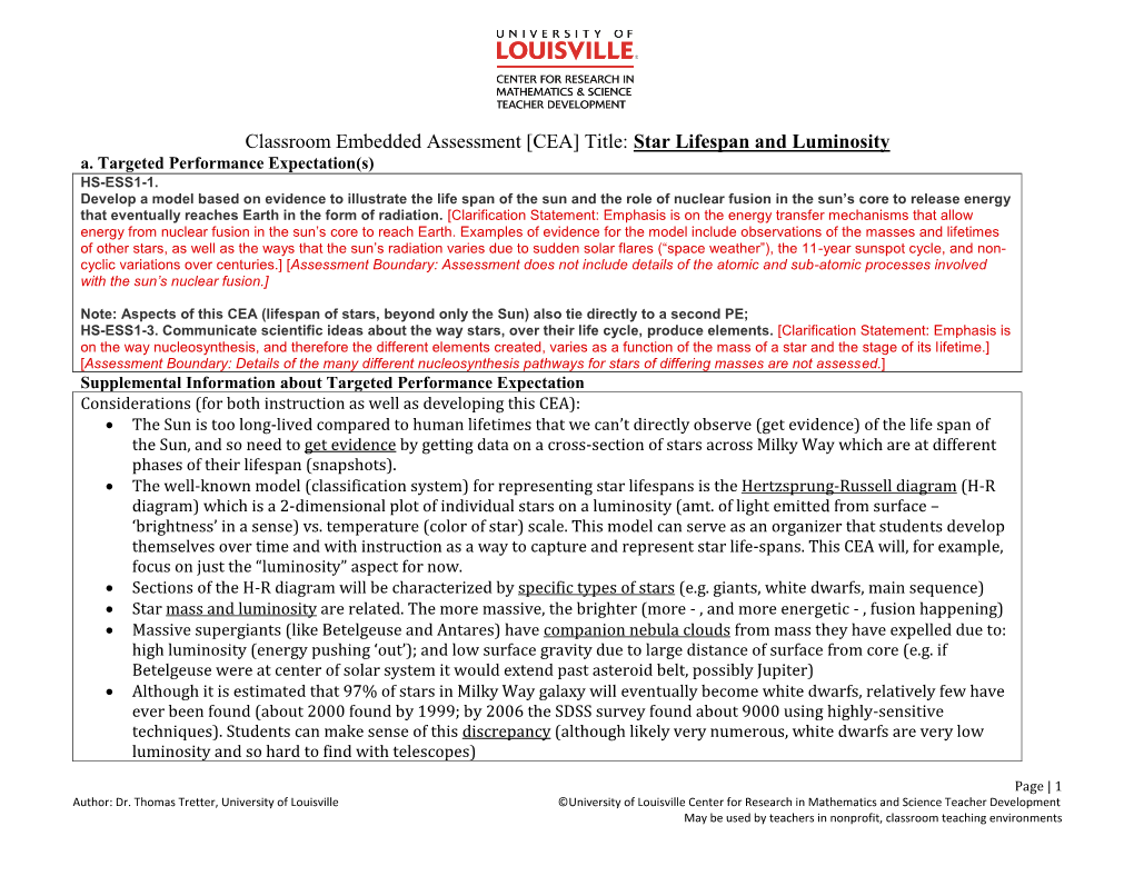 Star Lifespan and Luminosity A