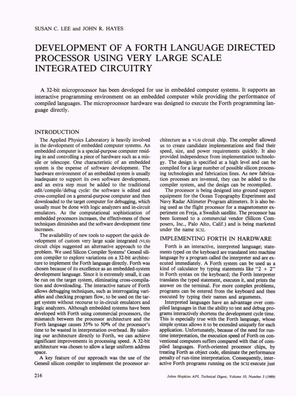 Development of a Forth Language Directed Processor Using Very Large Scale Integrated Circuitry