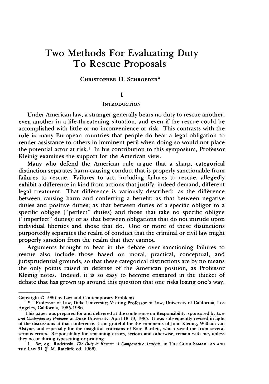 Two Methods for Evaluating Duty to Rescue Proposals