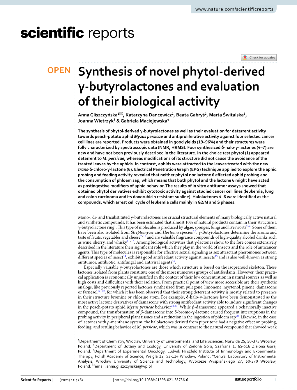 Synthesis of Novel Phytol-Derived Γ-Butyrolactones and Evaluation Of