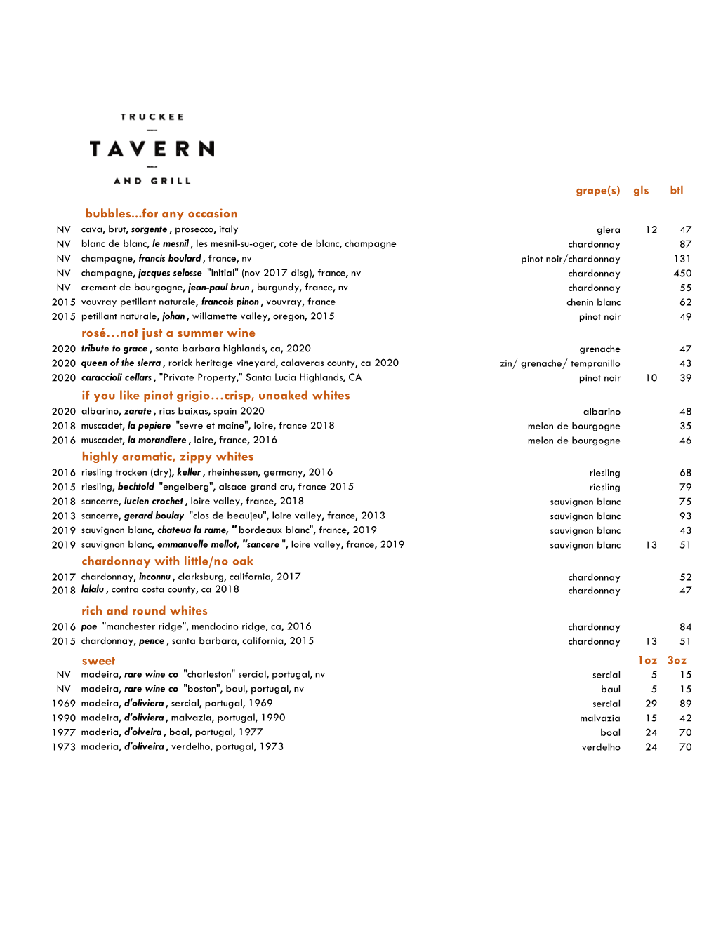 Truckee Tavern New Wine List Format 1.Xlsx