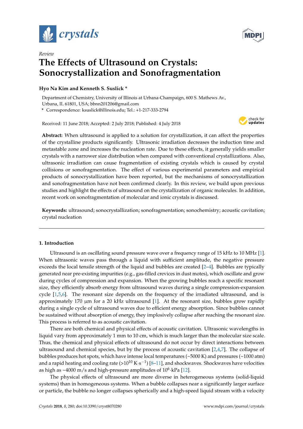 The Effects of Ultrasound on Crystals: Sonocrystallization and Sonofragmentation