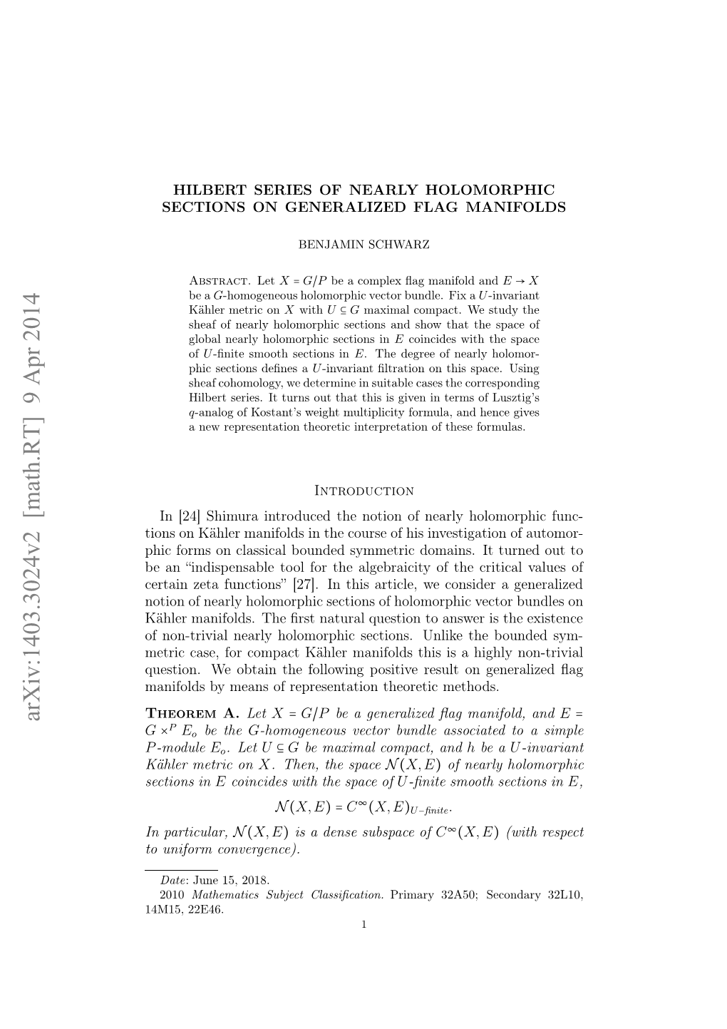 Hilbert Series of Nearly Holomorphic Sections on Generalized Flag