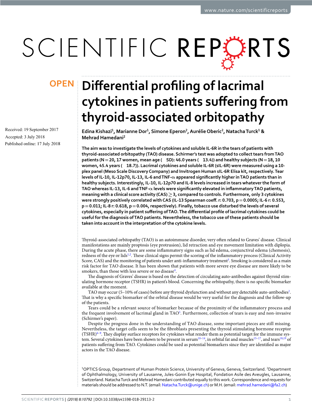 Differential Profiling of Lacrimal Cytokines in Patients Suffering From