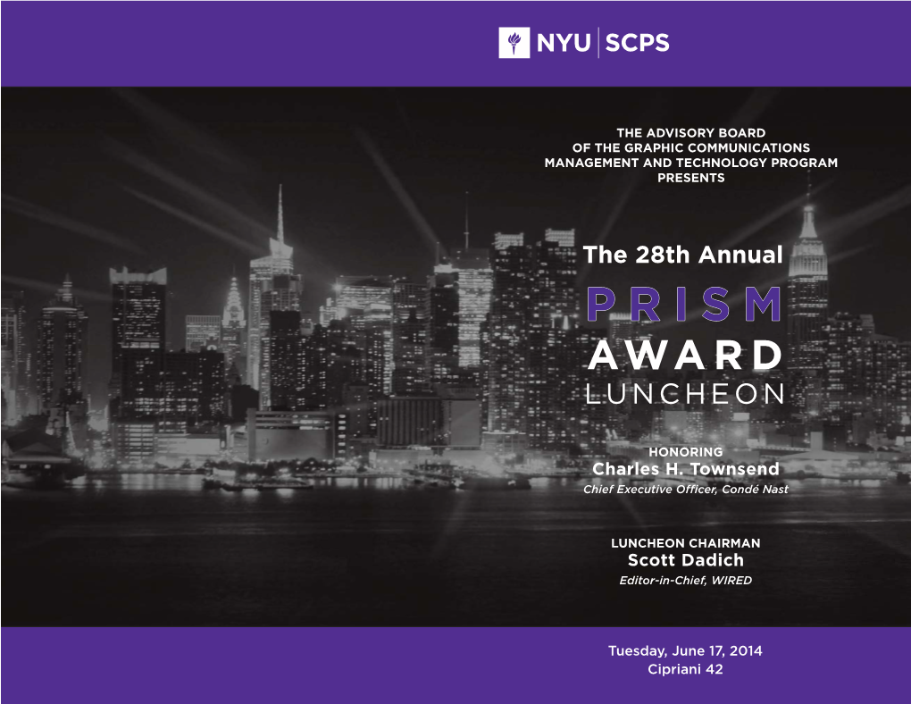 NYU-SCPS the 28Th Annual Prism Award Luncheon Program