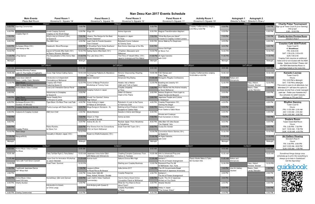 Nan Desu Kan 2017 Events Schedule