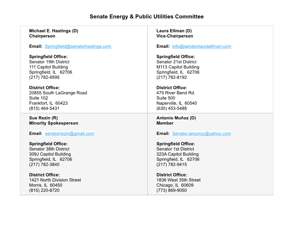 New Senate Energy & Public Utilities Committee Contact Info