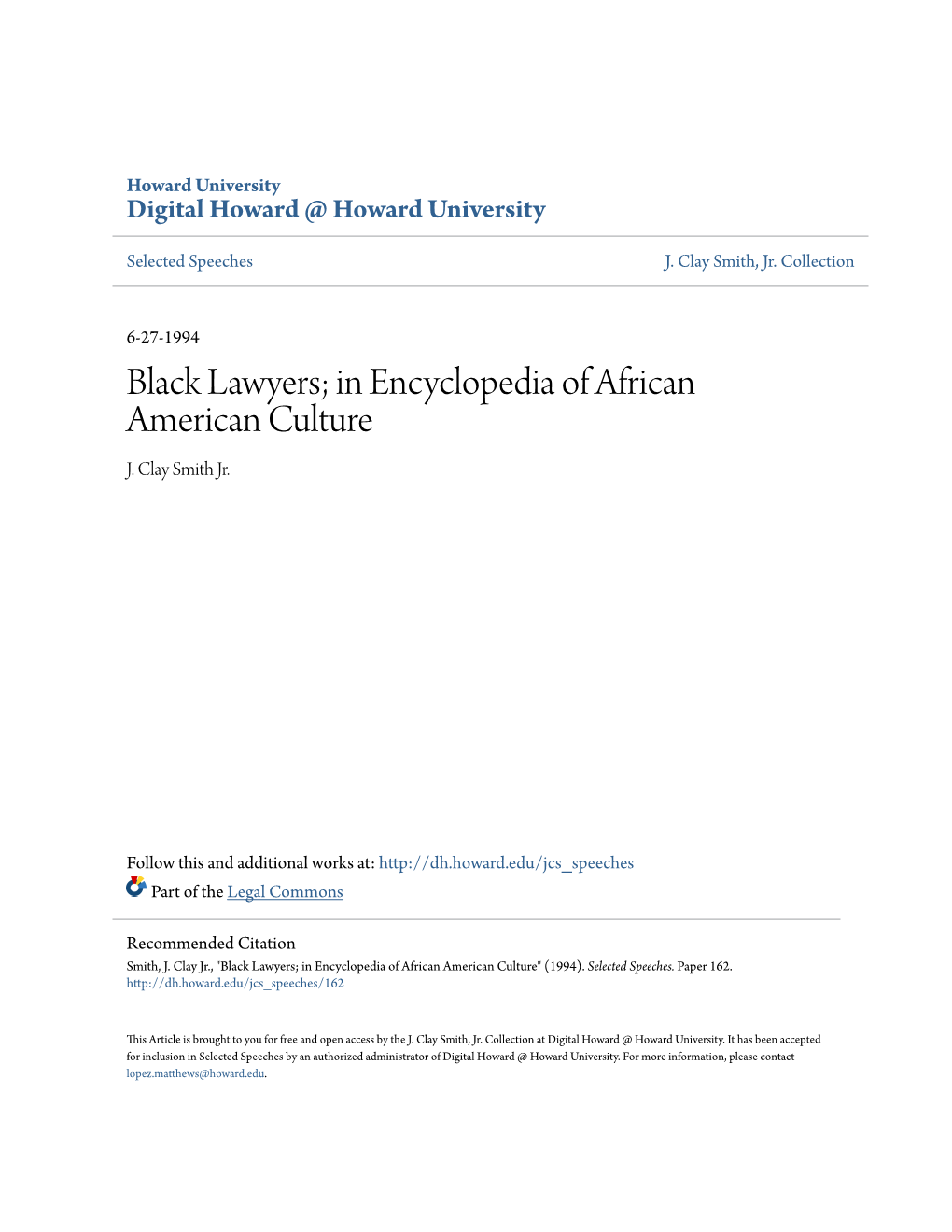 Black Lawyers; in Encyclopedia of African American Culture J