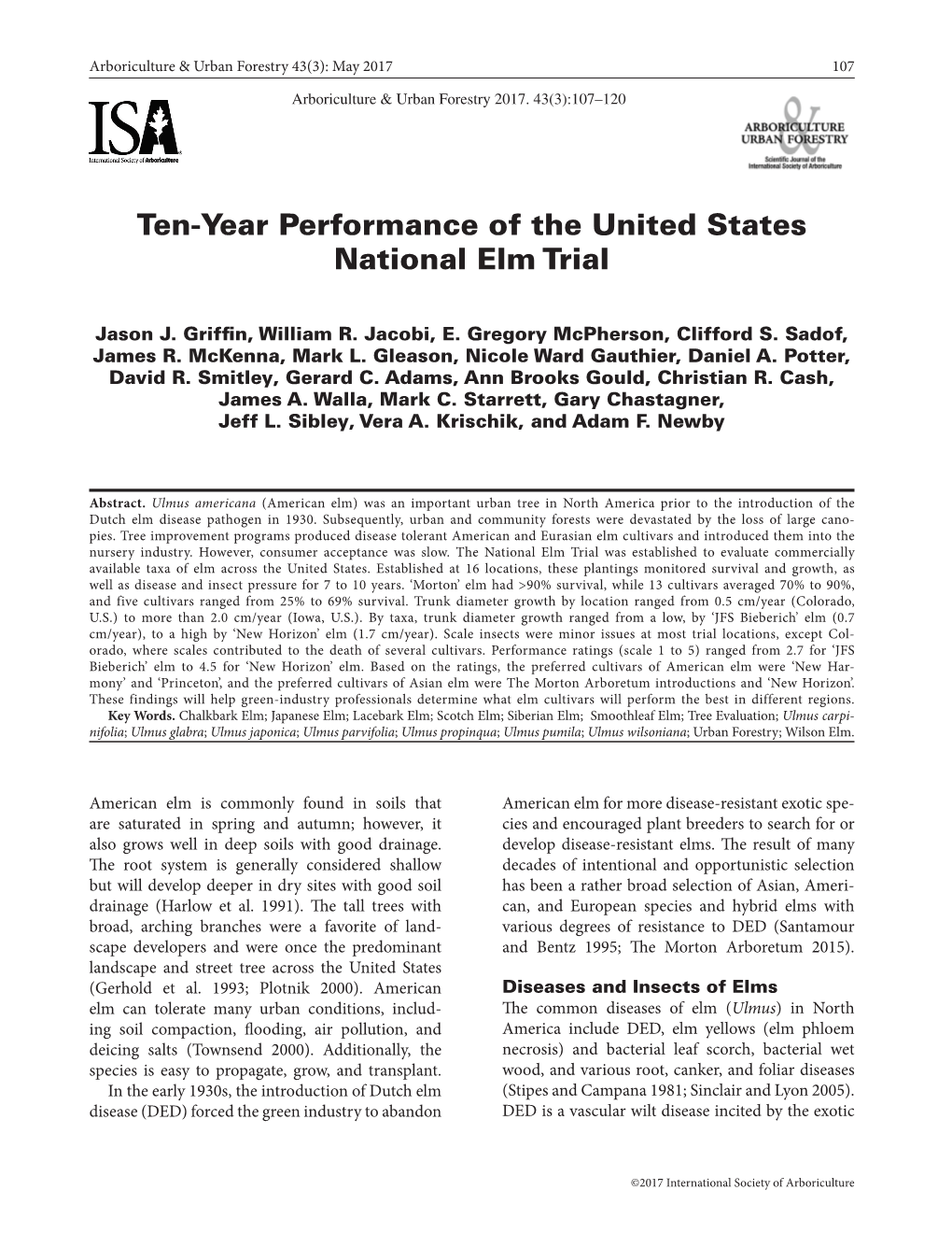 Ten-Year Performance of the United States National Elm Trial