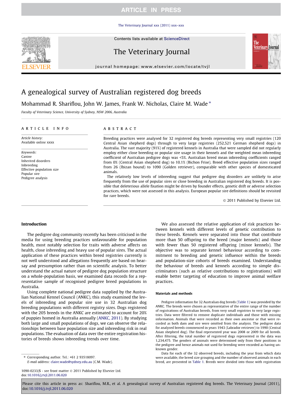 A Genealogical Survey of Australian Registered Dog Breeds ⇑ Mohammad R