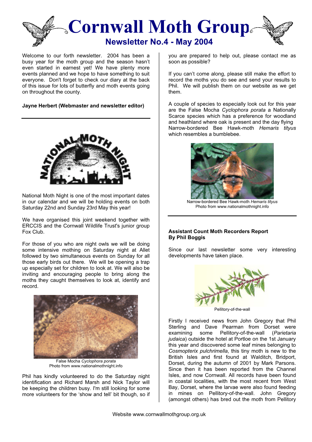 Cornwall Moth Group Newsletter No.4 - May 2004