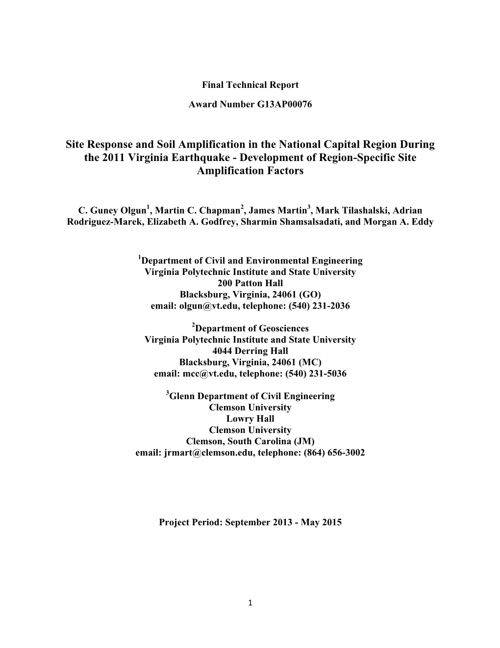 Site Response and Soil Amplification in the National Capital Region During the 2011 Virginia Earthquake - Development of Region-Specific Site Amplification Factors