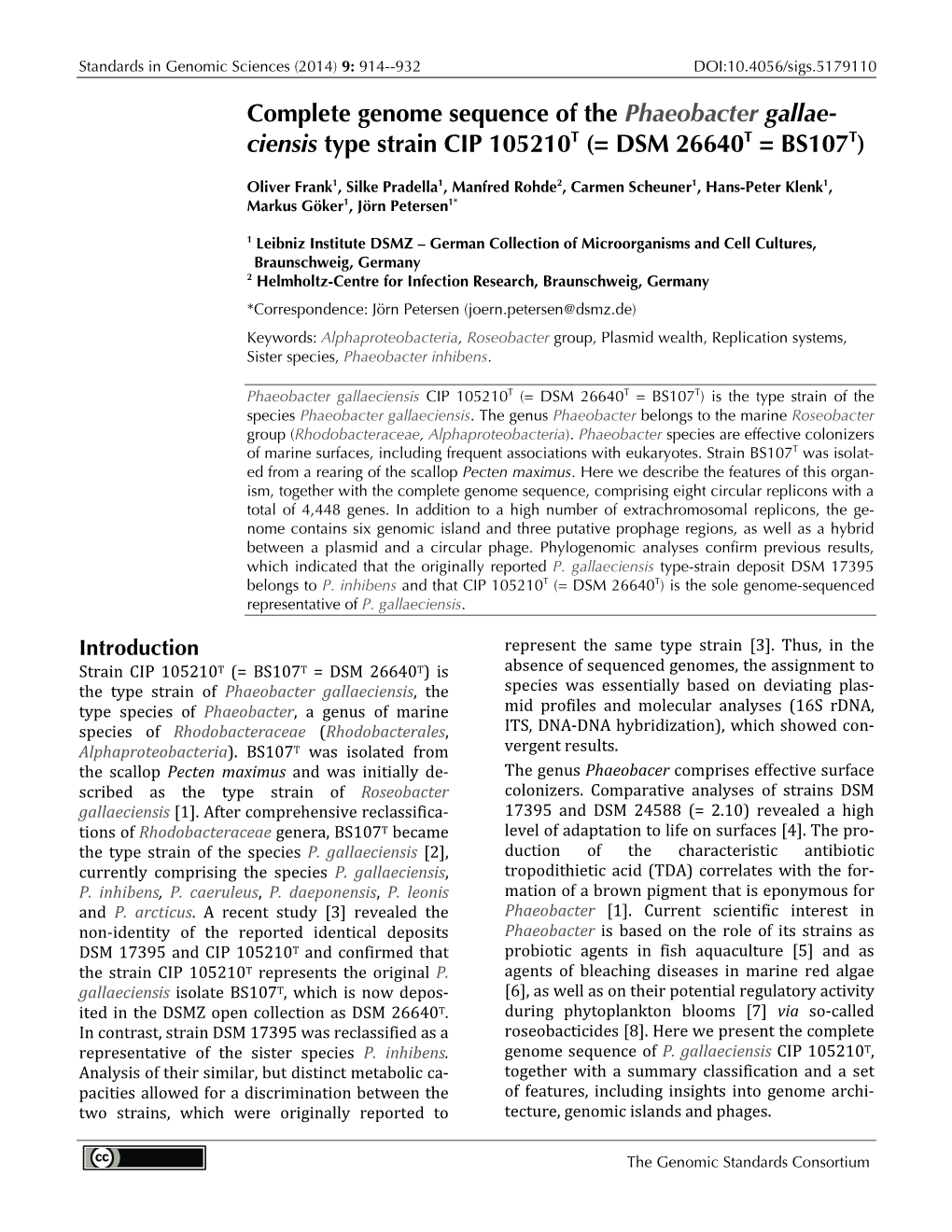 Ciensis Type Strain CIP 105210T (= DSM 26640T = BS107T)