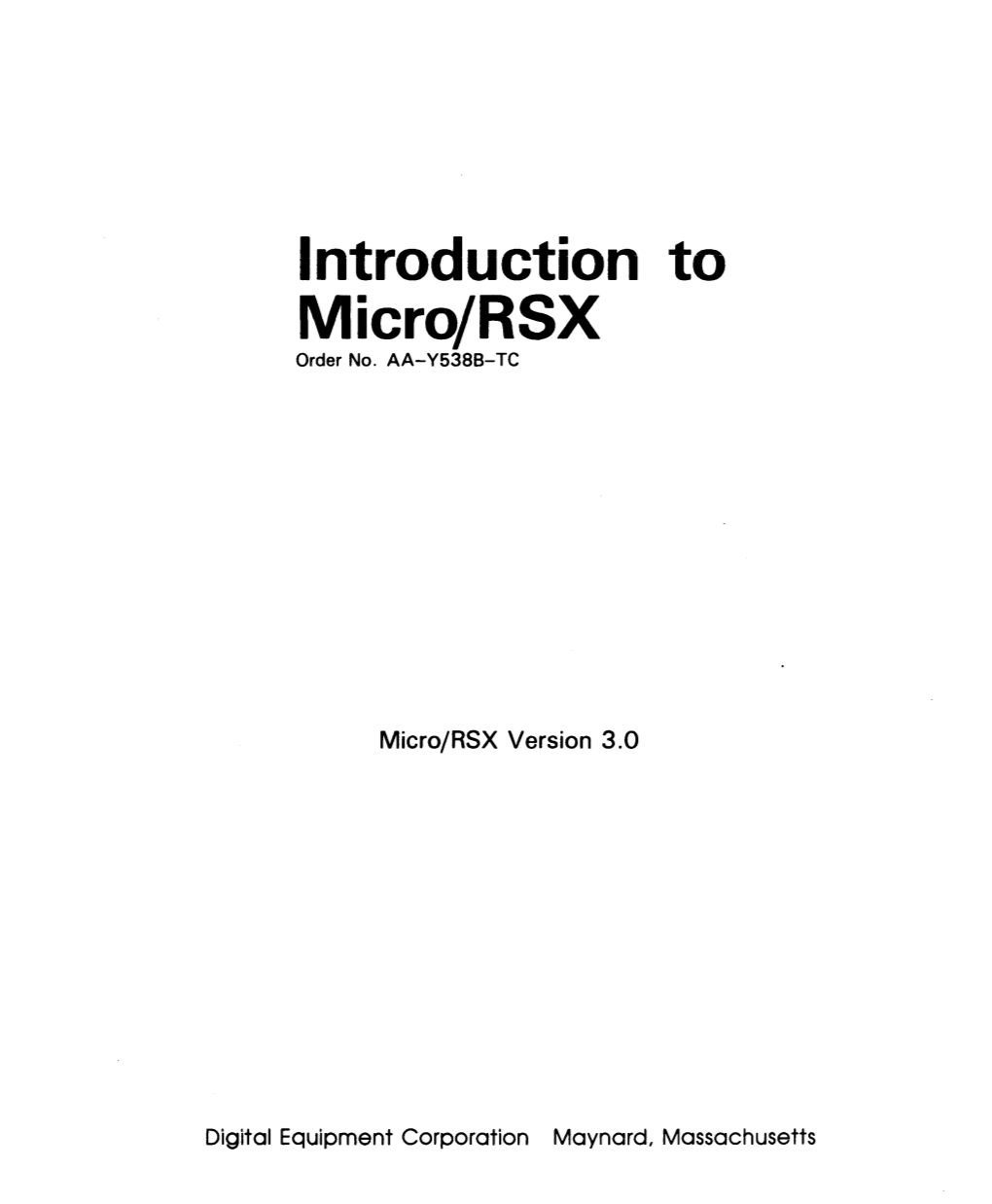 Introduction to Micro/RSX Order No