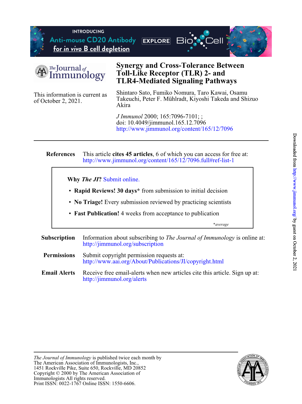 TLR4-Mediated Signaling Pathways Toll-Like Receptor