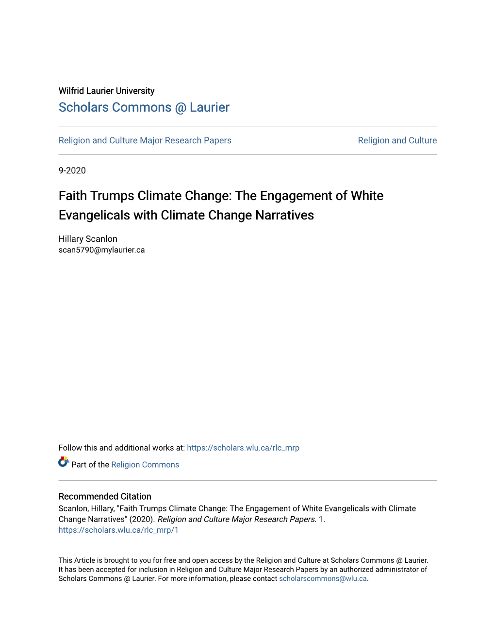 The Engagement of White Evangelicals with Climate Change Narratives