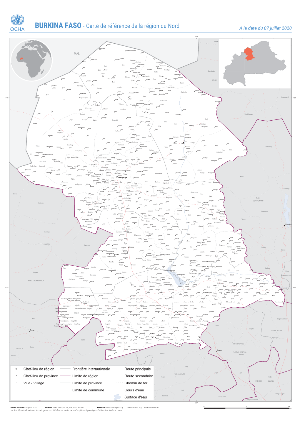 BURKINA FASO - Carte De Référence De La Région Du Nord a La Date Du 07 Juillet 2020