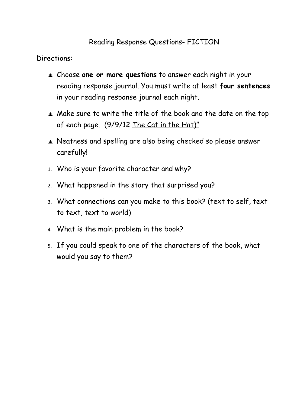 Reading Response Questions-NON-FICTION