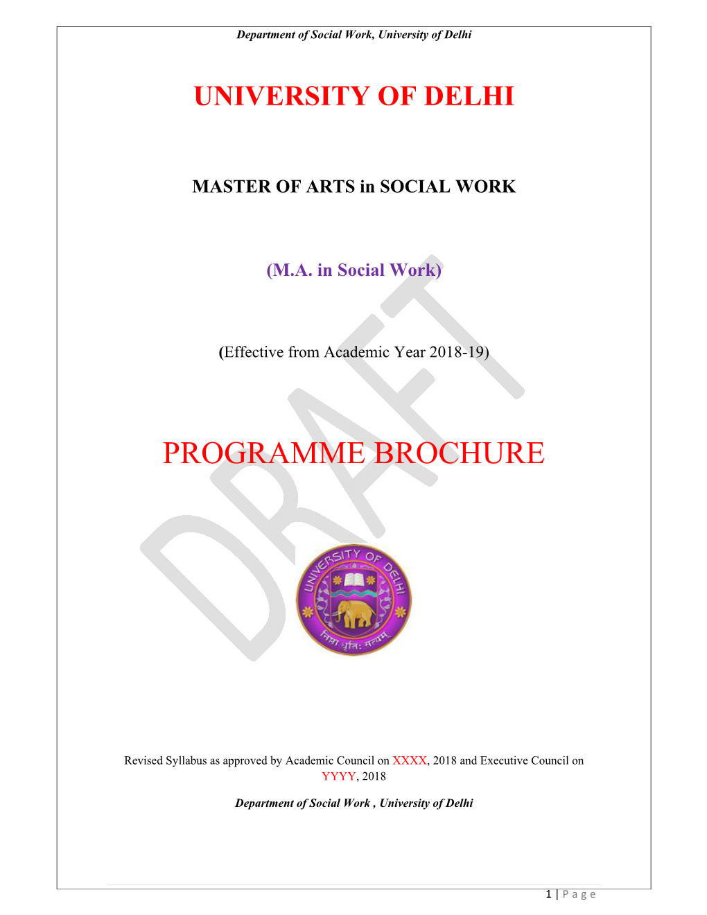 MASTER of ARTS in SOCIAL WORK