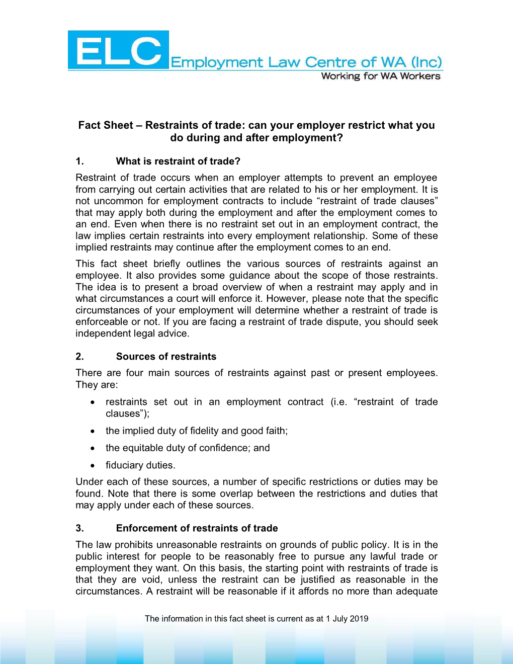 Fact Sheet – Restraints of Trade: Can Your Employer Restrict What You Do During and After Employment?