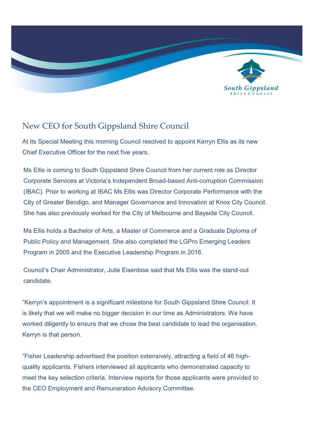 New CEO for South Gippsland Shire Council