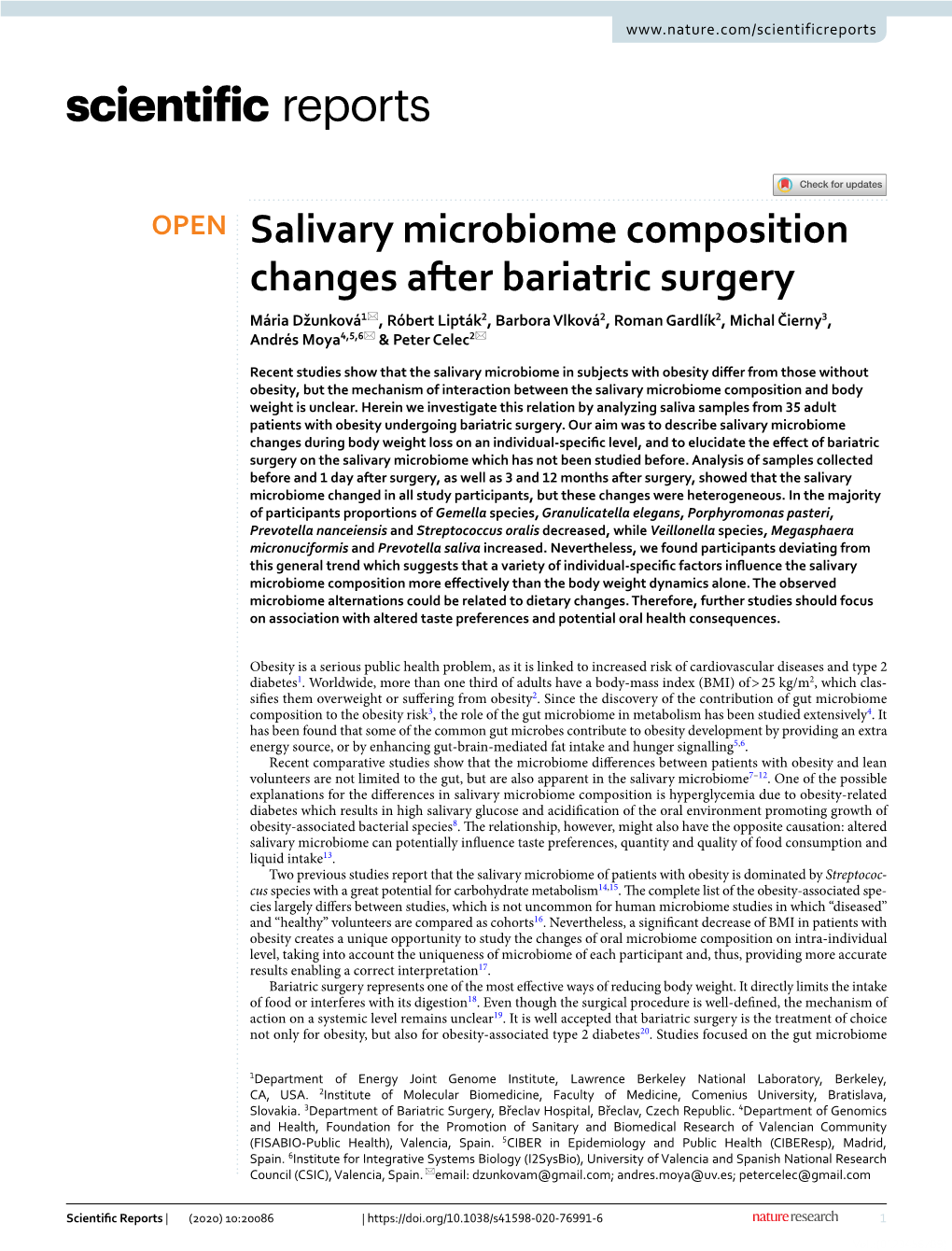 Salivary Microbiome Composition Changes After Bariatric Surgery