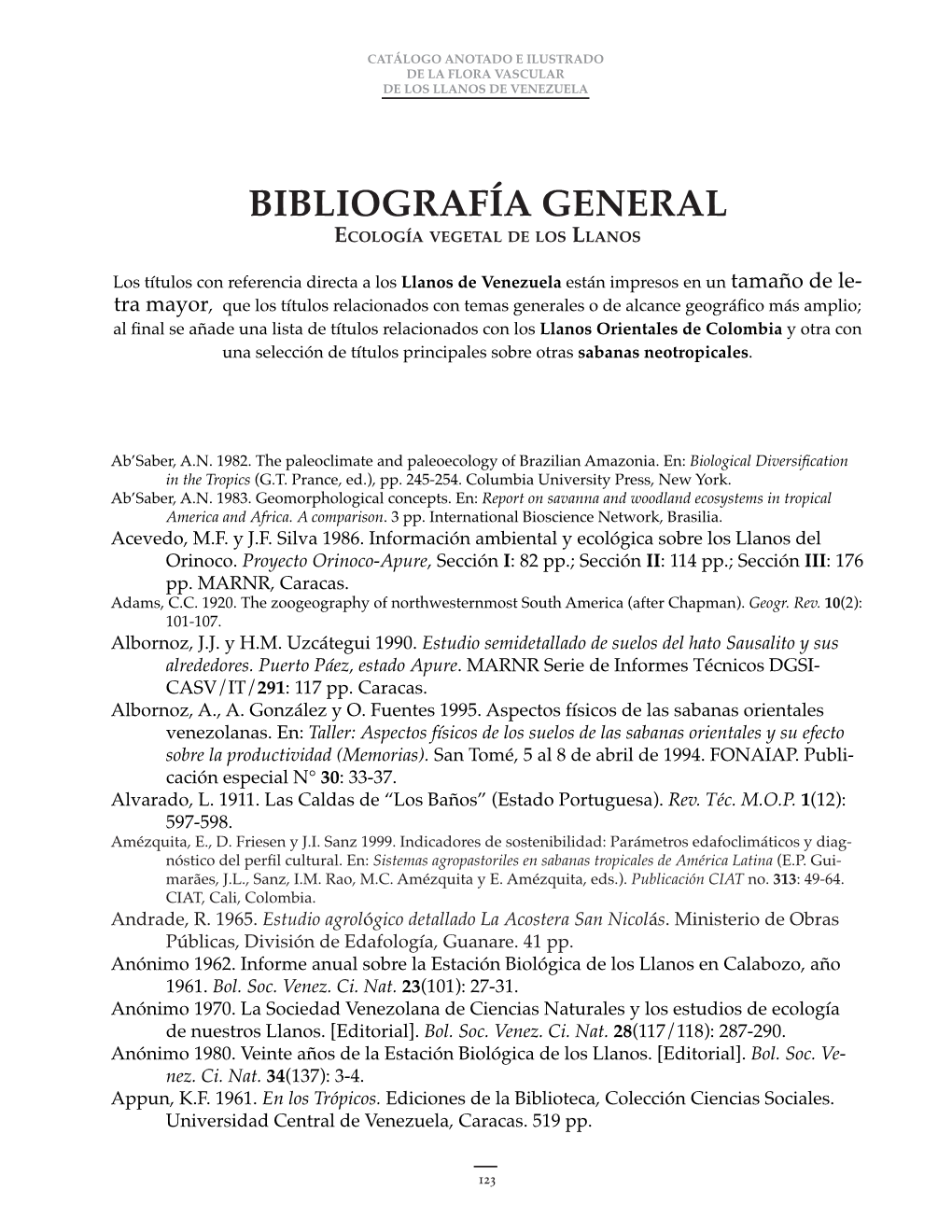 Bibliografía General Ecología Vegetal De Los Llanos