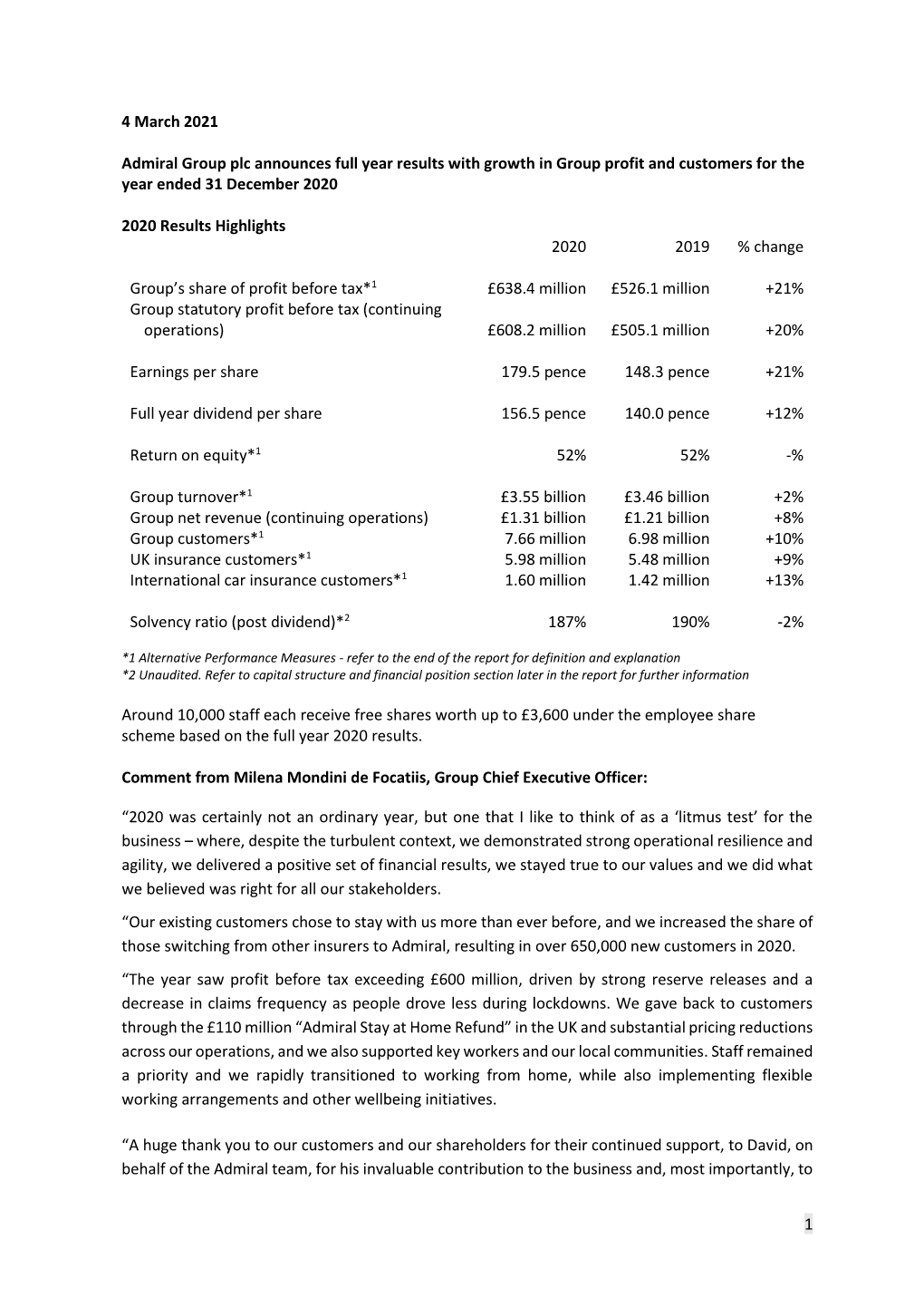 1 4 March 2021 Admiral Group Plc Announces Full Year Results With