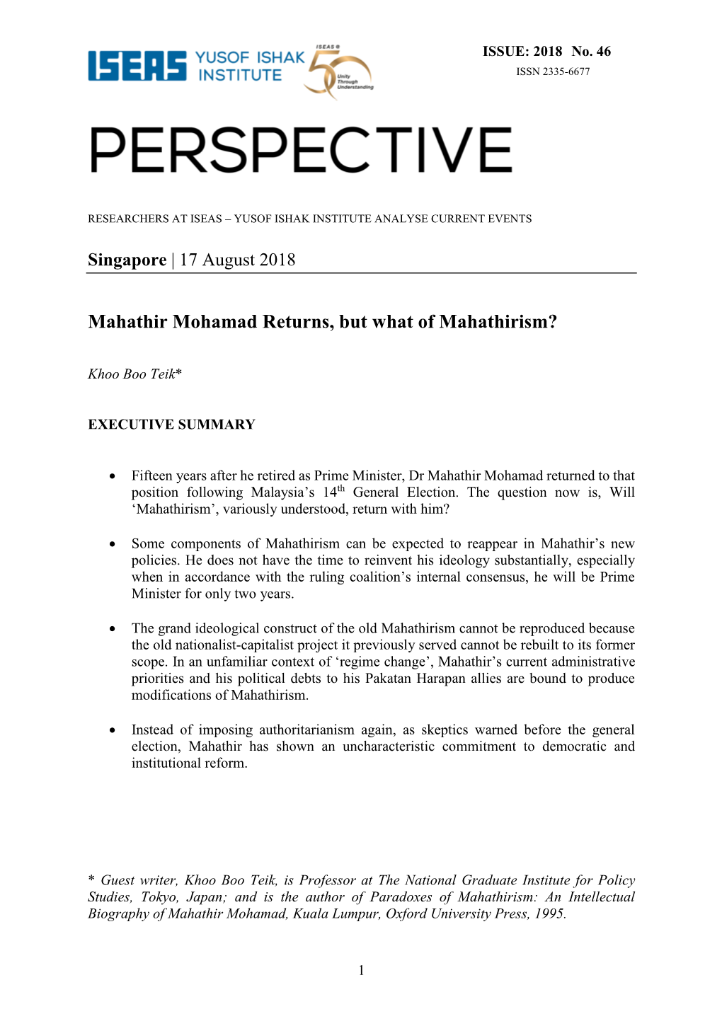 Mahathir Mohamad Returns, but What of Mahathirism?