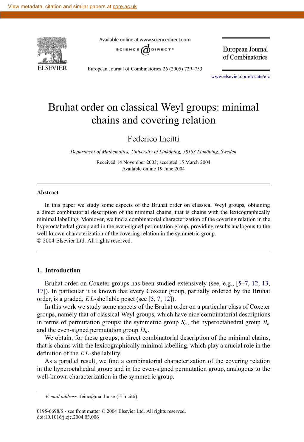 Bruhat Order on Classical Weyl Groups: Minimal Chains and Covering Relation