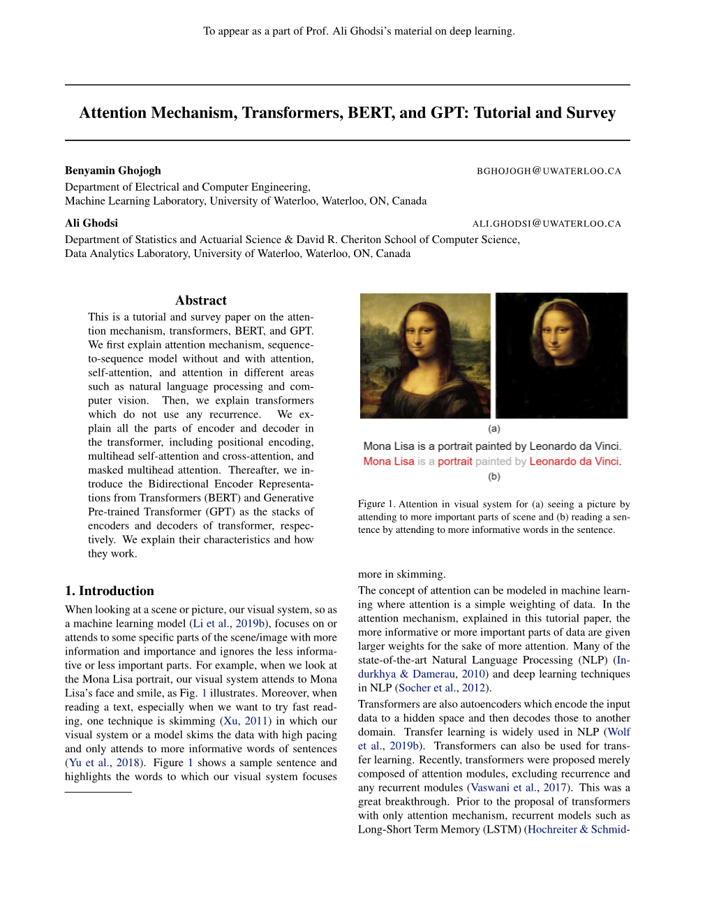 Attention Mechanism, Transformers, BERT, and GPT: Tutorial and Survey