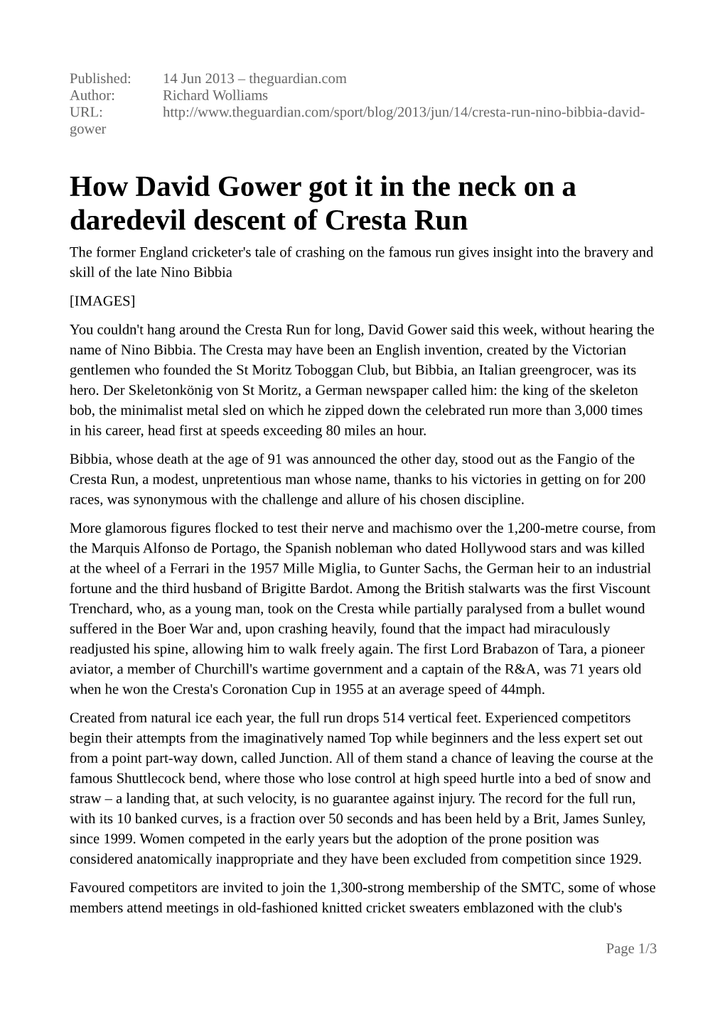 How David Gower Got It in the Neck on a Daredevil Descent of Cresta